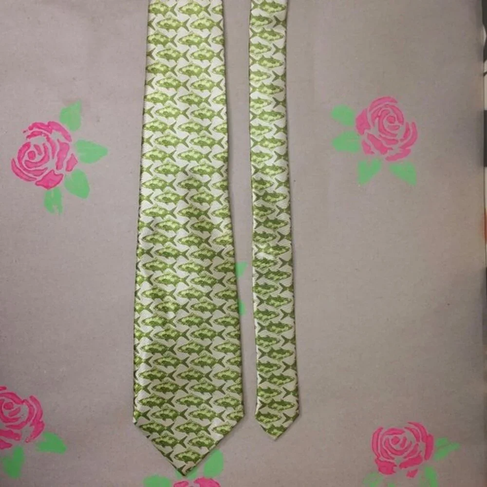 Vintage Gold with Green Fishes Tie Necktie